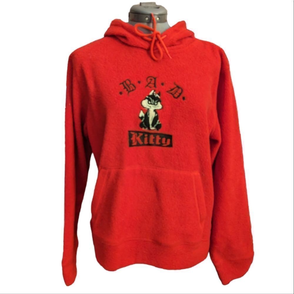Warner Brothers Looney Tunes embroidered Bad Kitty red hooded sweatshirt